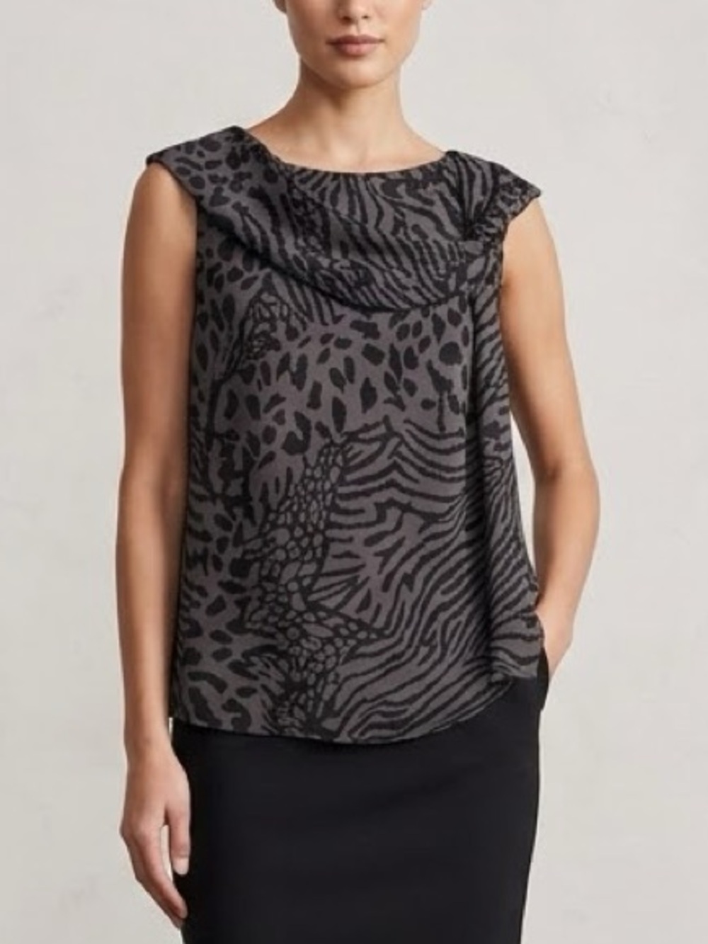 DKNYC Animal Print Drape Neck Top Zebra Leopard Corpcore Mob Wife Blouse Small